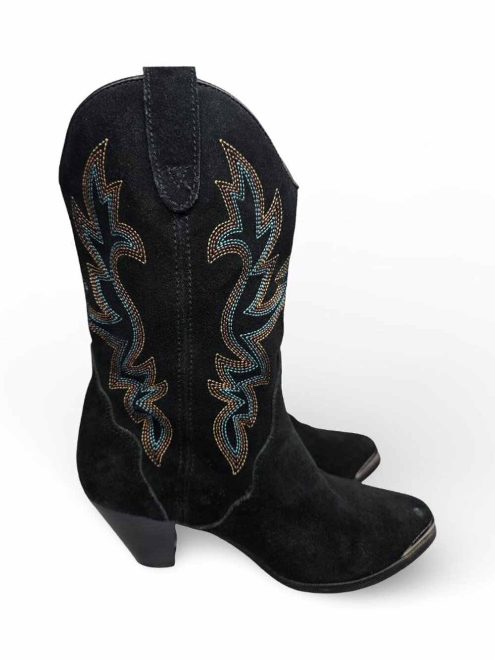 Dingo DI 640 Women's 6.5 M Black Suede Western Cowboy Boots Silver Toe Boho
